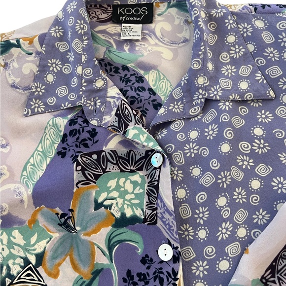 KOOS Of Course 100% Silk Women’s Button Down Blouse Size L Floral/Purple Print - Picture 5 of 8